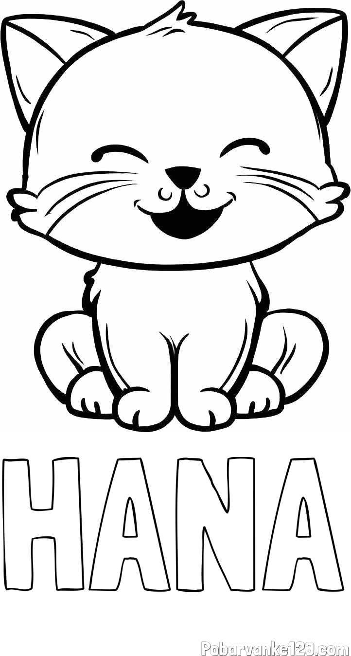 Pobarvanka imena HANA in pobarvanka prikupne mačke