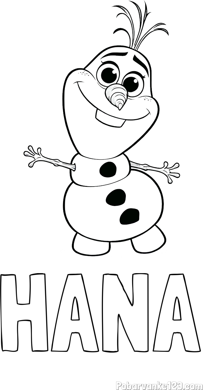 Pobarvanka imena HANA in pobarvanka prisrčnega snežaka Olaf