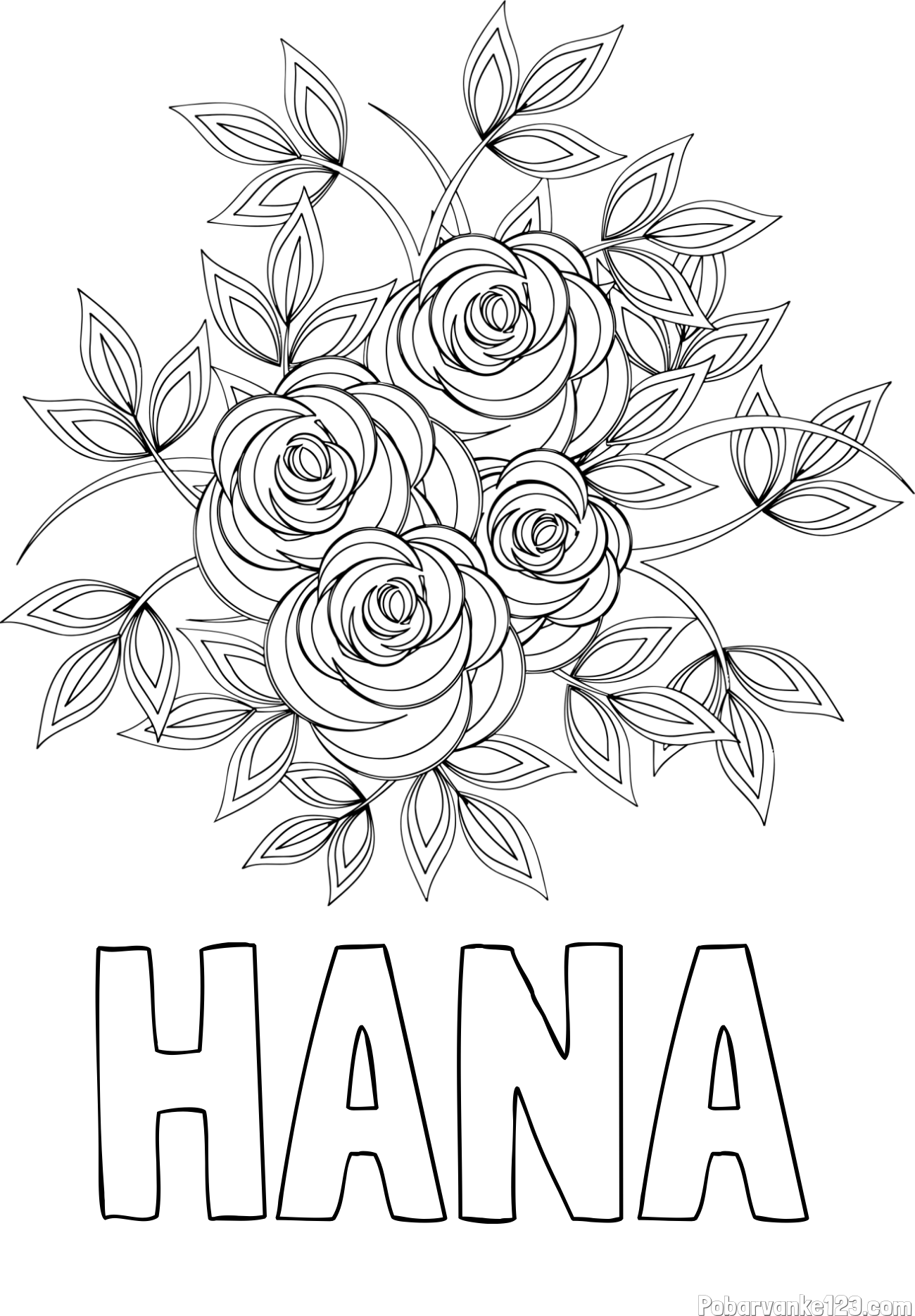Pobarvanka imena HANA in pobarvanka šopka vrtnic