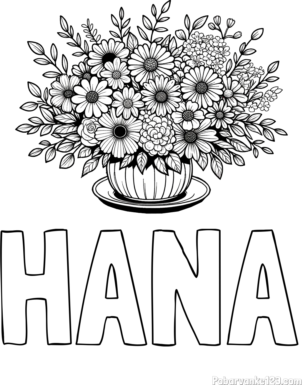 Pobarvanka imena HANA in pobarvanka velikega šopka rož