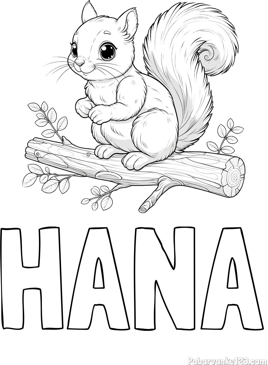 Pobarvanka imena HANA in pobarvanka veverice na veji