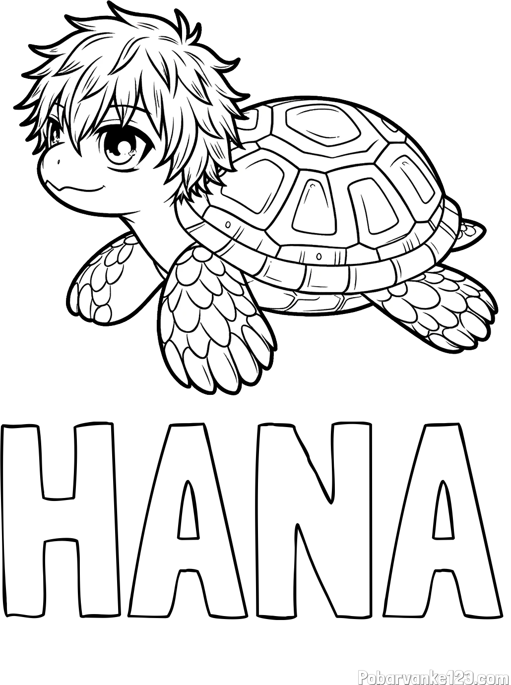 Pobarvanka imena HANA in pobarvanka želve v stilu anime