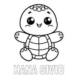 Online izdelana pobarvanka - Pobarvanka imena HANA ŠIVIC in otroška pobarvanka ljubke in nasmejane želvice