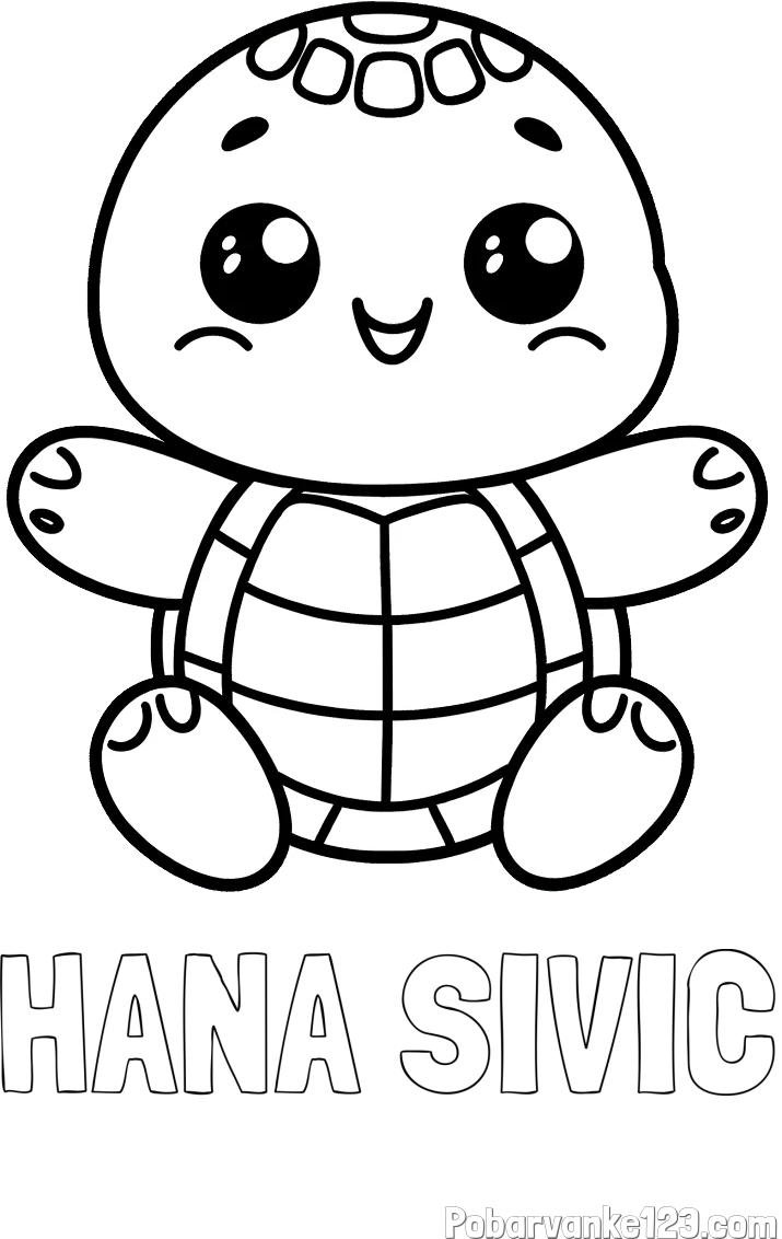 Pobarvanka imena HANA ŠIVIC in otroška pobarvanka ljubke in nasmejane želvice