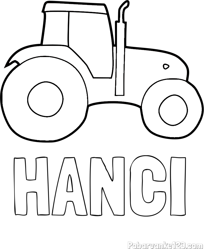 Pobarvanka imena HANCI in otroška pobarvanka traktorja