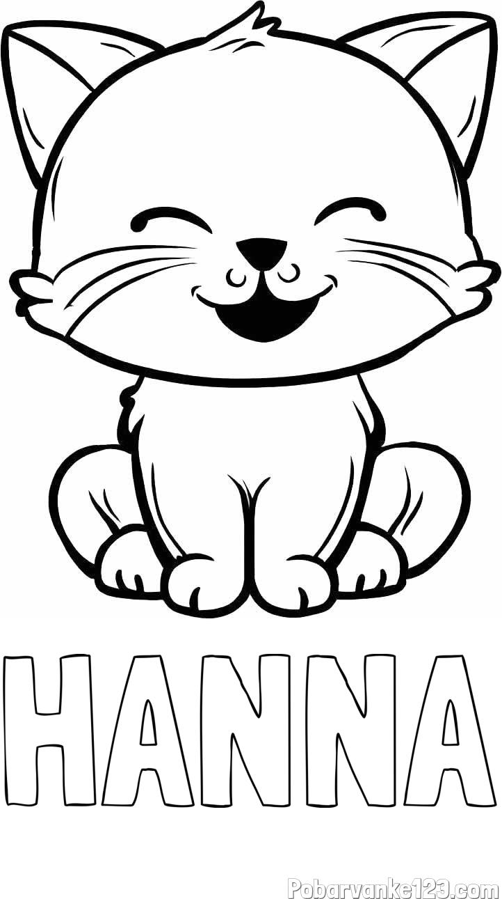 Pobarvanka imena HANNA in pobarvanka prikupne mačke