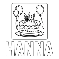 Online izdelana pobarvanka - Pobarvanka imena HANNA in pobarvanka torte za 5. rojstni dan