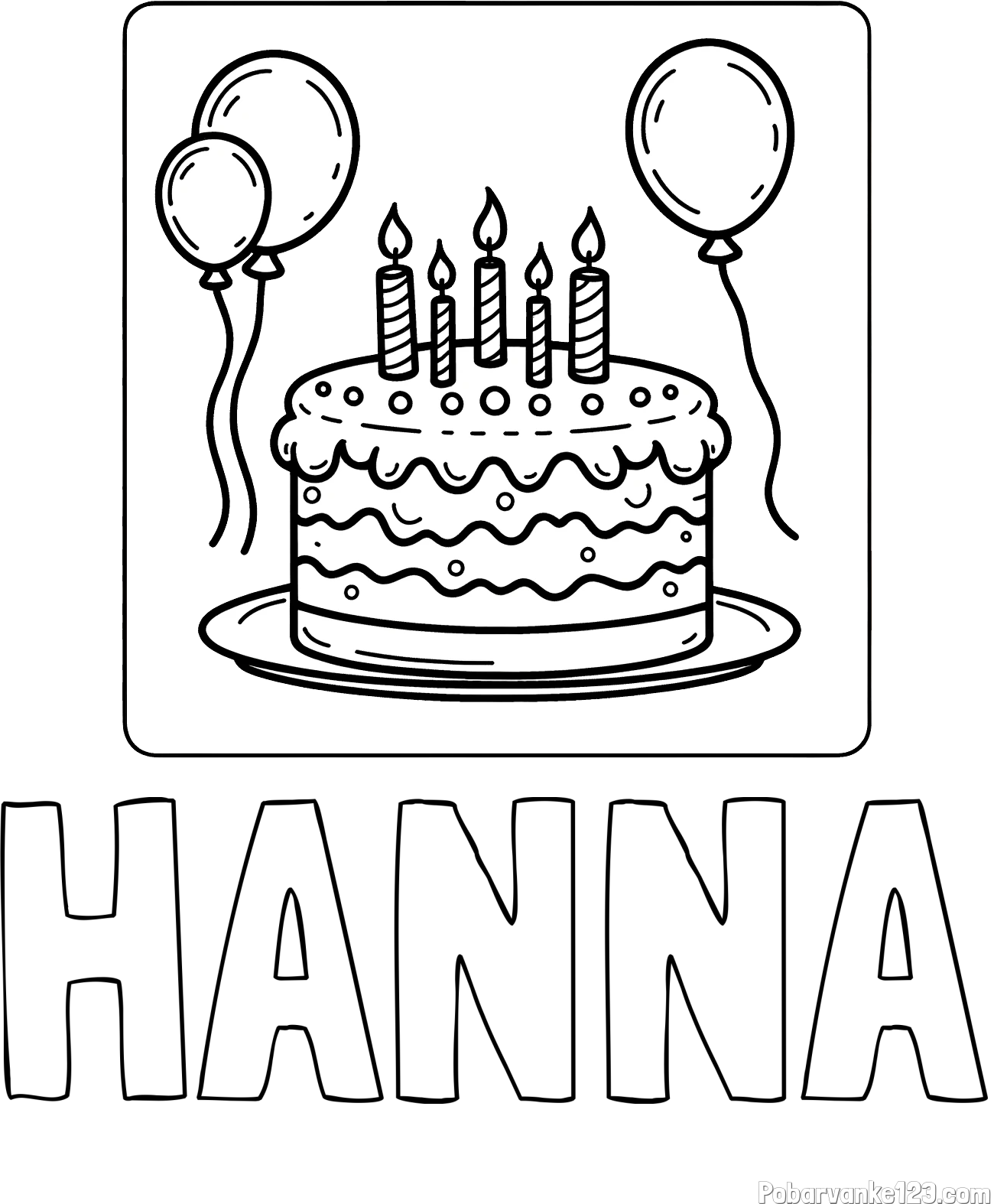 Pobarvanka imena HANNA in pobarvanka torte za 5. rojstni dan
