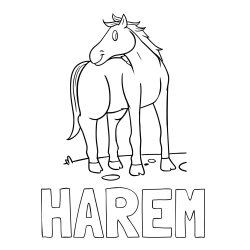Online izdelana pobarvanka - Pobarvanka imena HAREM in pobarvanka prikupnega konjička