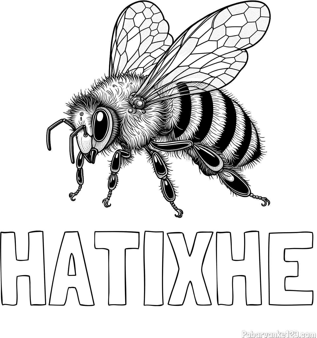 Pobarvanka imena HATIXHE in pobarvanka lepe in realistično oblikovane čebele