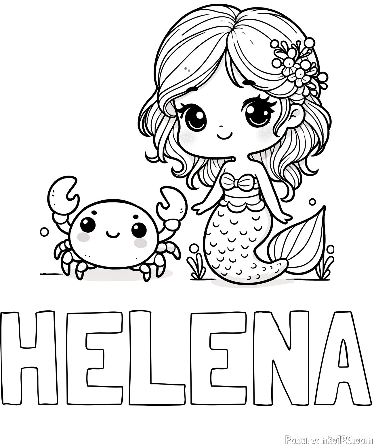 Pobarvanka imena HELENA in pobarvanka ljubke morske deklice in veselega raka