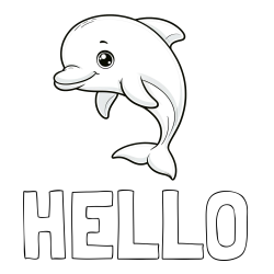Online izdelana pobarvanka - Pobarvanka imena HELLO in otroška pobarvanka ljubkega delfina