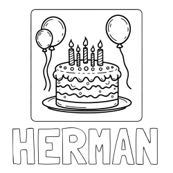 Online izdelana pobarvanka - Pobarvanka imena HERMAN in pobarvanka torte za 5. rojstni dan