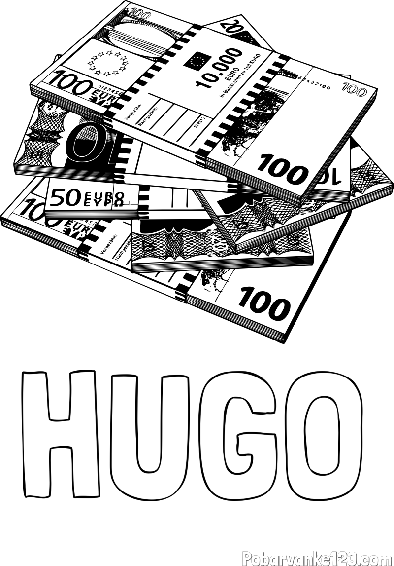 Pobarvanka imena HUGO in pobarvanka evrskih bankovcev