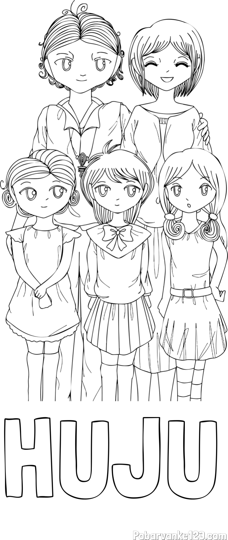 Pobarvanka imena HUJU in anime risani junaki