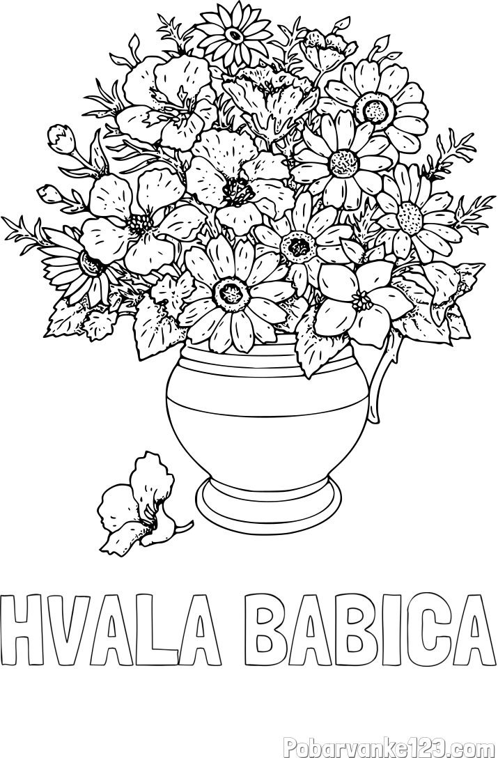 Pobarvanka imena HVALA BABICA in pobarvanka cvetja v vazi