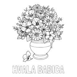 Online izdelana pobarvanka - Pobarvanka imena HVALA BABICA in pobarvanka cvetja v vazi