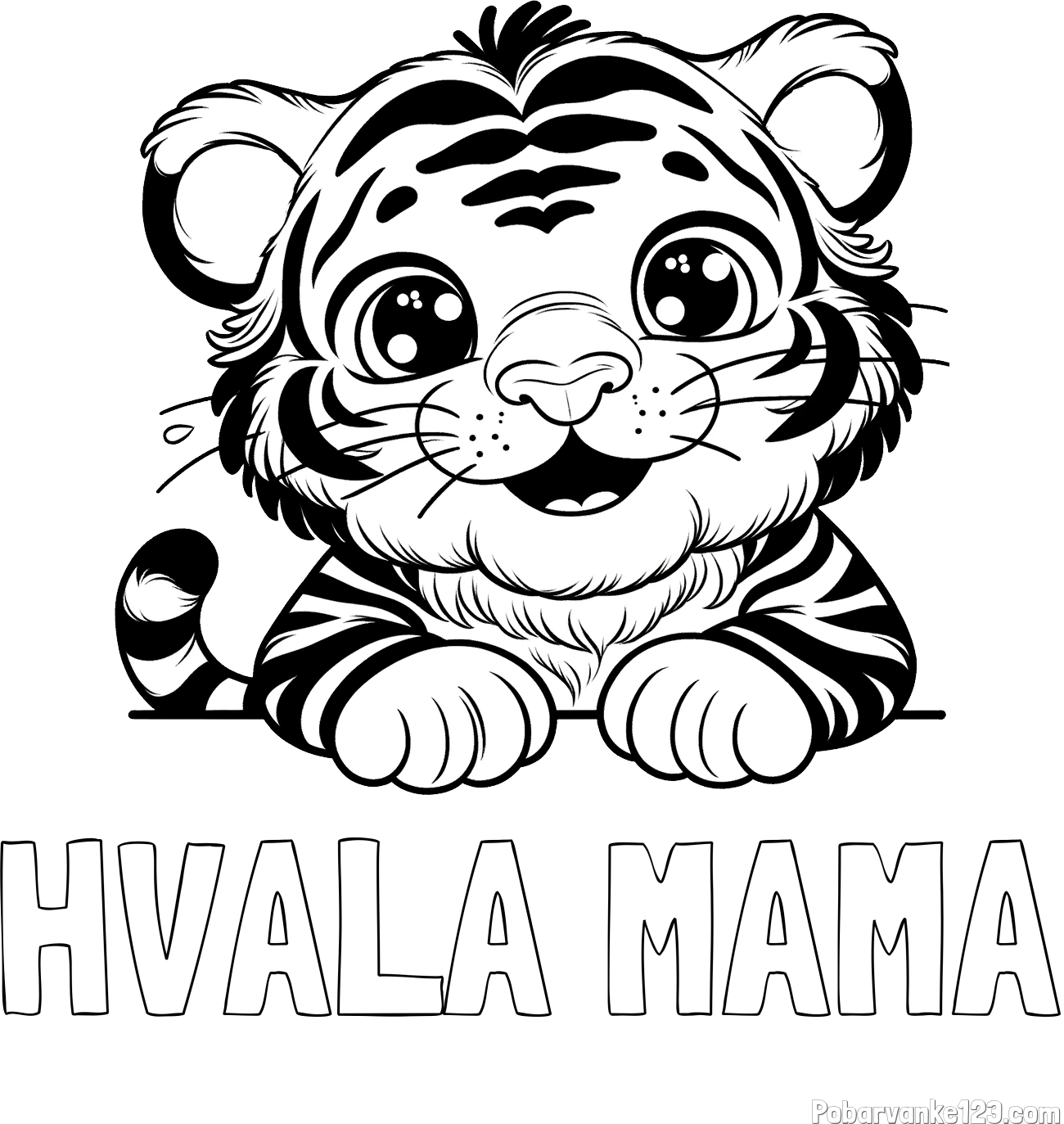 Pobarvanka imena HVALA MAMA in pobarvanka tigrček