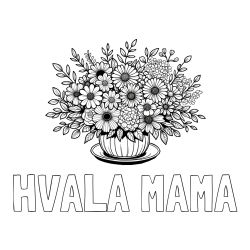 Online izdelana pobarvanka - Pobarvanka imena HVALA MAMA in pobarvanka velikega šopka rož
