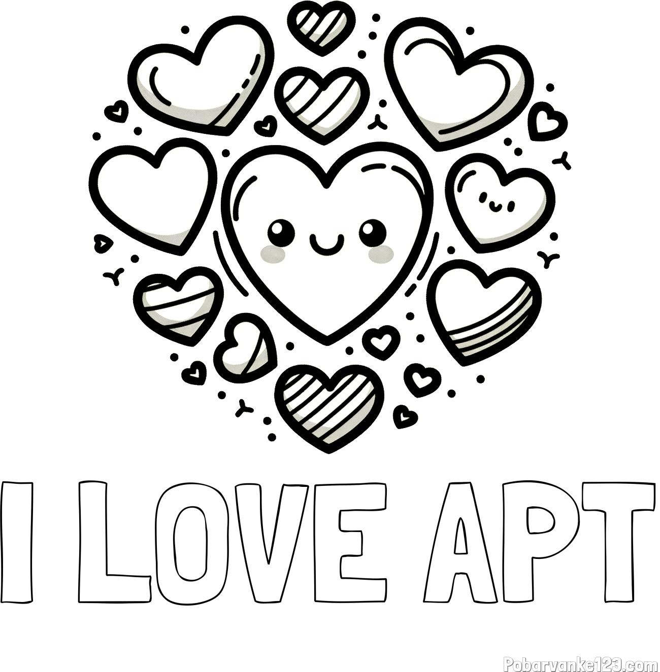 Pobarvanka imena I LOVE APT in pobarvanka srčkov