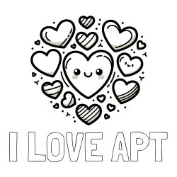 Pobarvanka imena I LOVE APT in pobarvanka srčkov