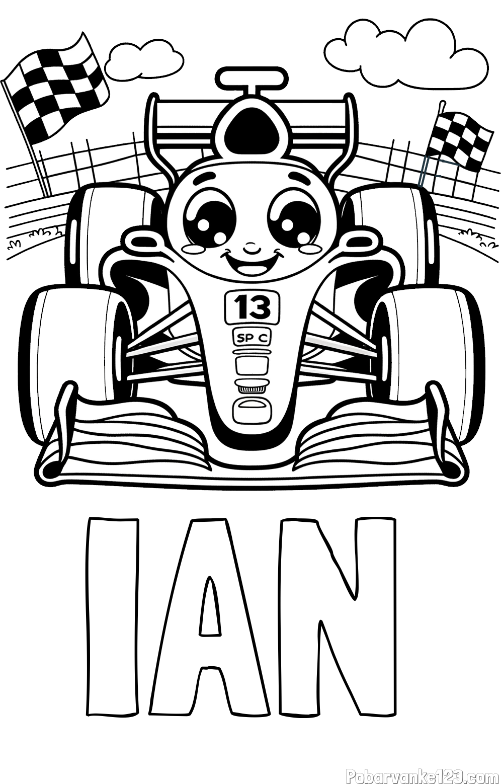 Pobarvanka imena IAN in otroška pobarvanka FORMULA 1