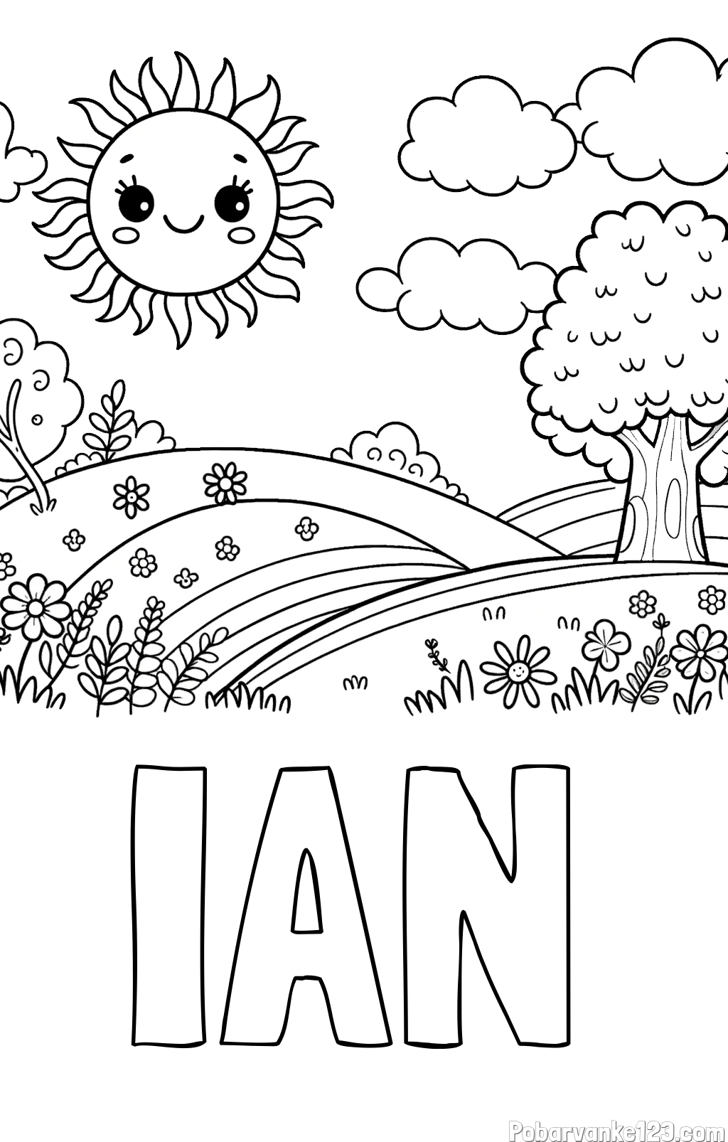 Pobarvanka imena IAN in otroška pobarvanka narave