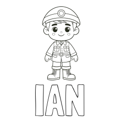 Online izdelana pobarvanka - Pobarvanka imena IAN in otroška pobarvanka nasmejanega vojaka