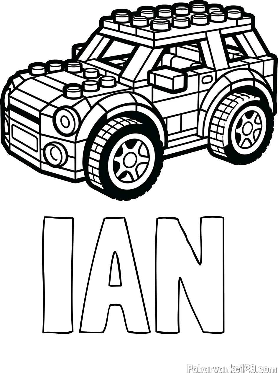 Pobarvanka imena IAN in pobarvanka avtomobila sestavljenega iz LEGO kock