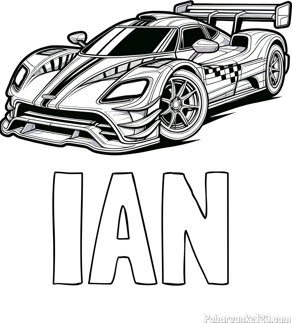 Pobarvanka imena IAN in pobarvanka modernega športnega avtomobila