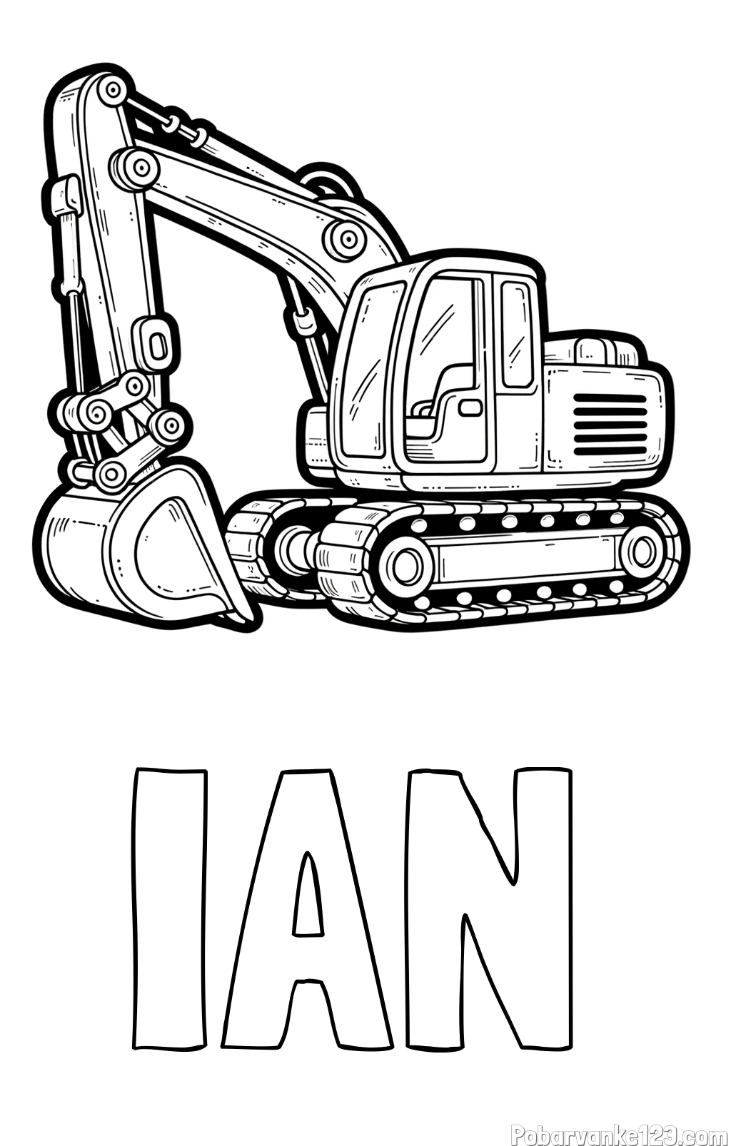 Pobarvanka imena IAN in pobarvanka velikega delovnega stroja - bagra