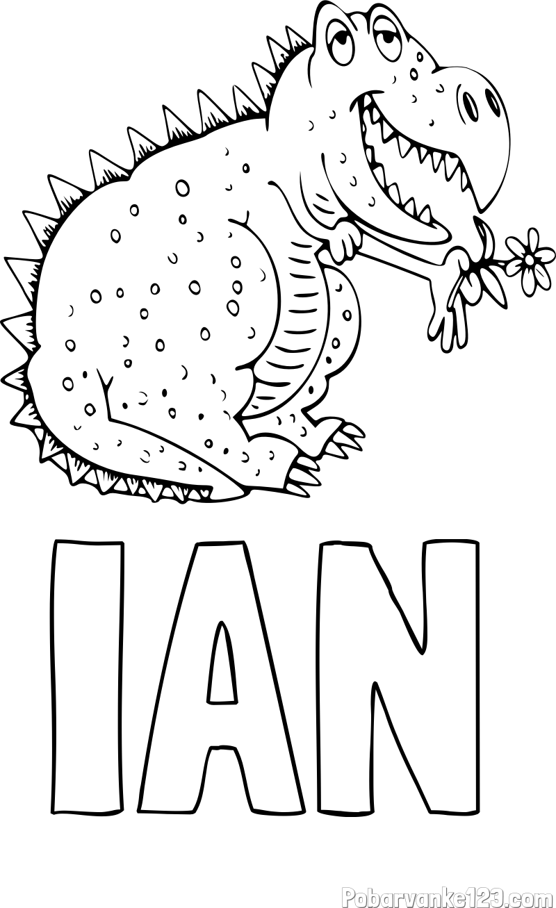 Pobarvanka imena IAN in pobarvanka veselega dinozavra