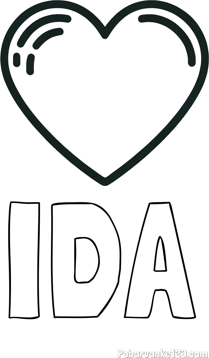 Pobarvanka imena IDA in pobarvanka lepega srčka