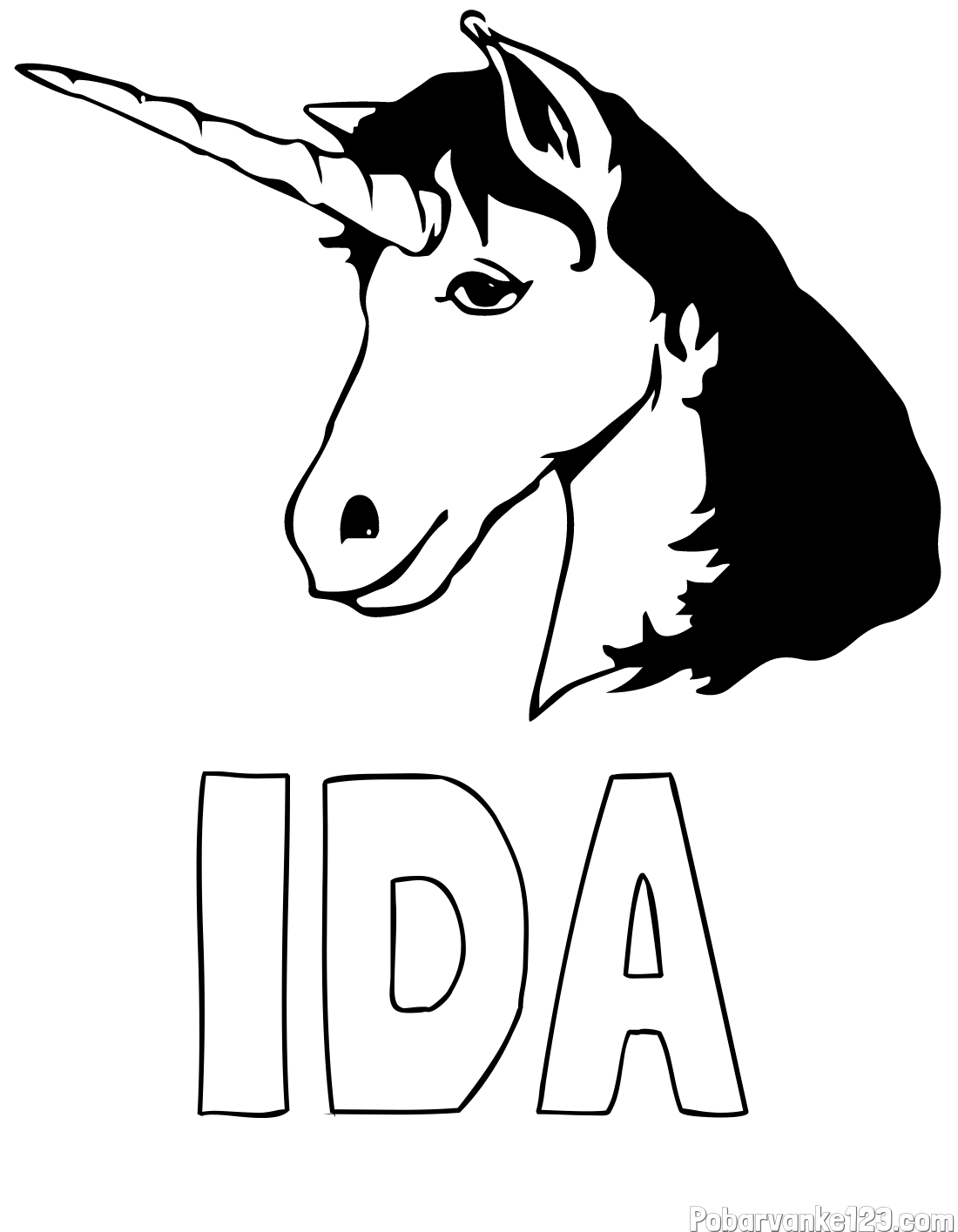 Pobarvanka imena IDA in pobarvanka samorog