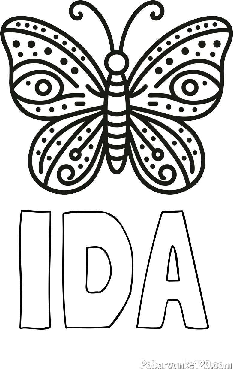 Pobarvanka imena IDA in preprosta pobarvanka metulja