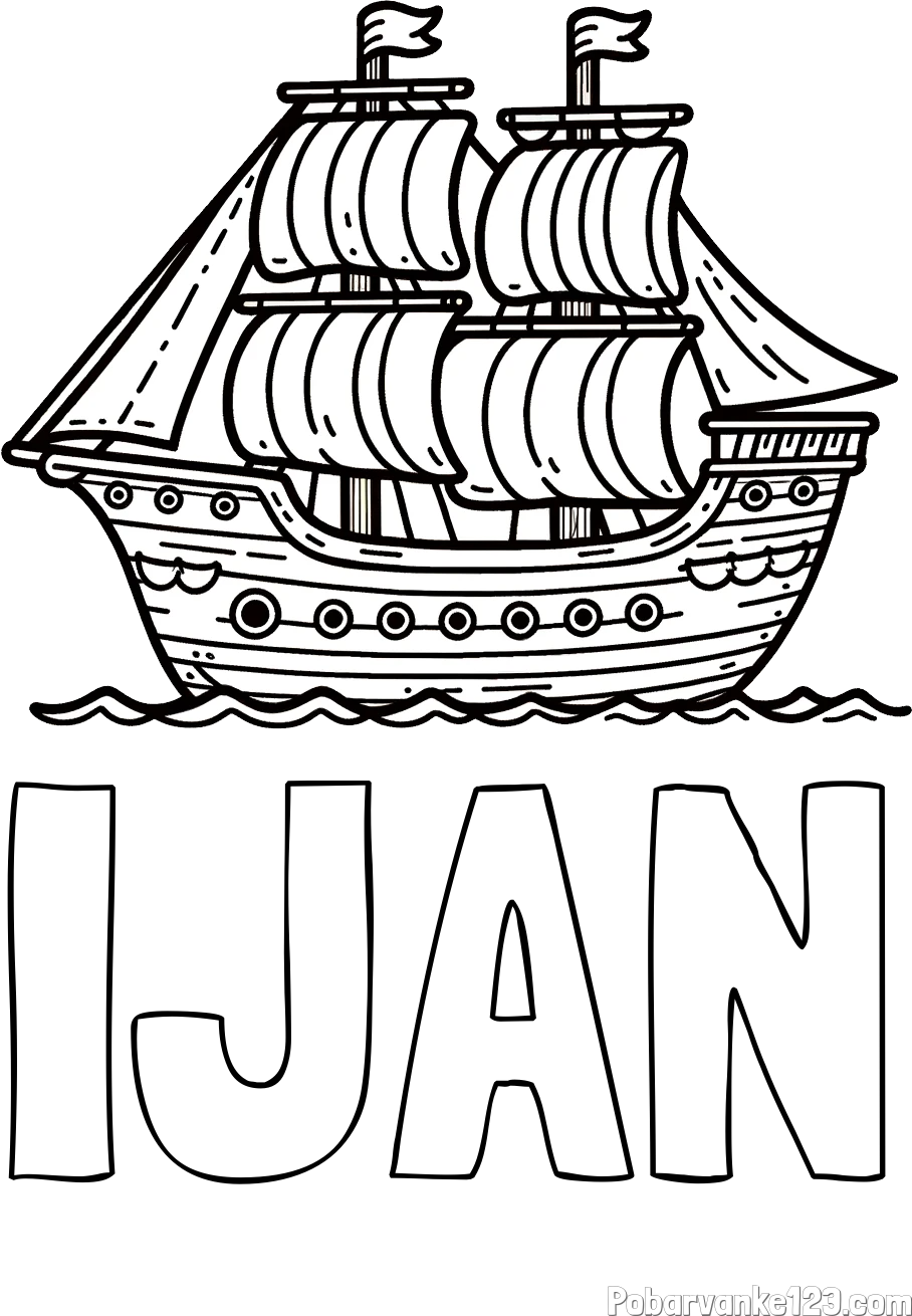 Pobarvanka imena IJAN in otroška pobarvanka ladje