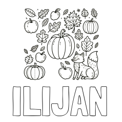 Online izdelana pobarvanka - Pobarvanka imena ILIJAN in pobarvanka z motivom jeseni