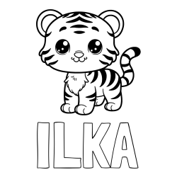Online izdelana pobarvanka - Pobarvanka imena ILKA in pobarvanka ljubkega tigrčka
