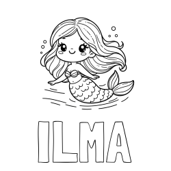 Online izdelana pobarvanka - Pobarvanka imena ILMA in pobarvanka ljubke morske deklice