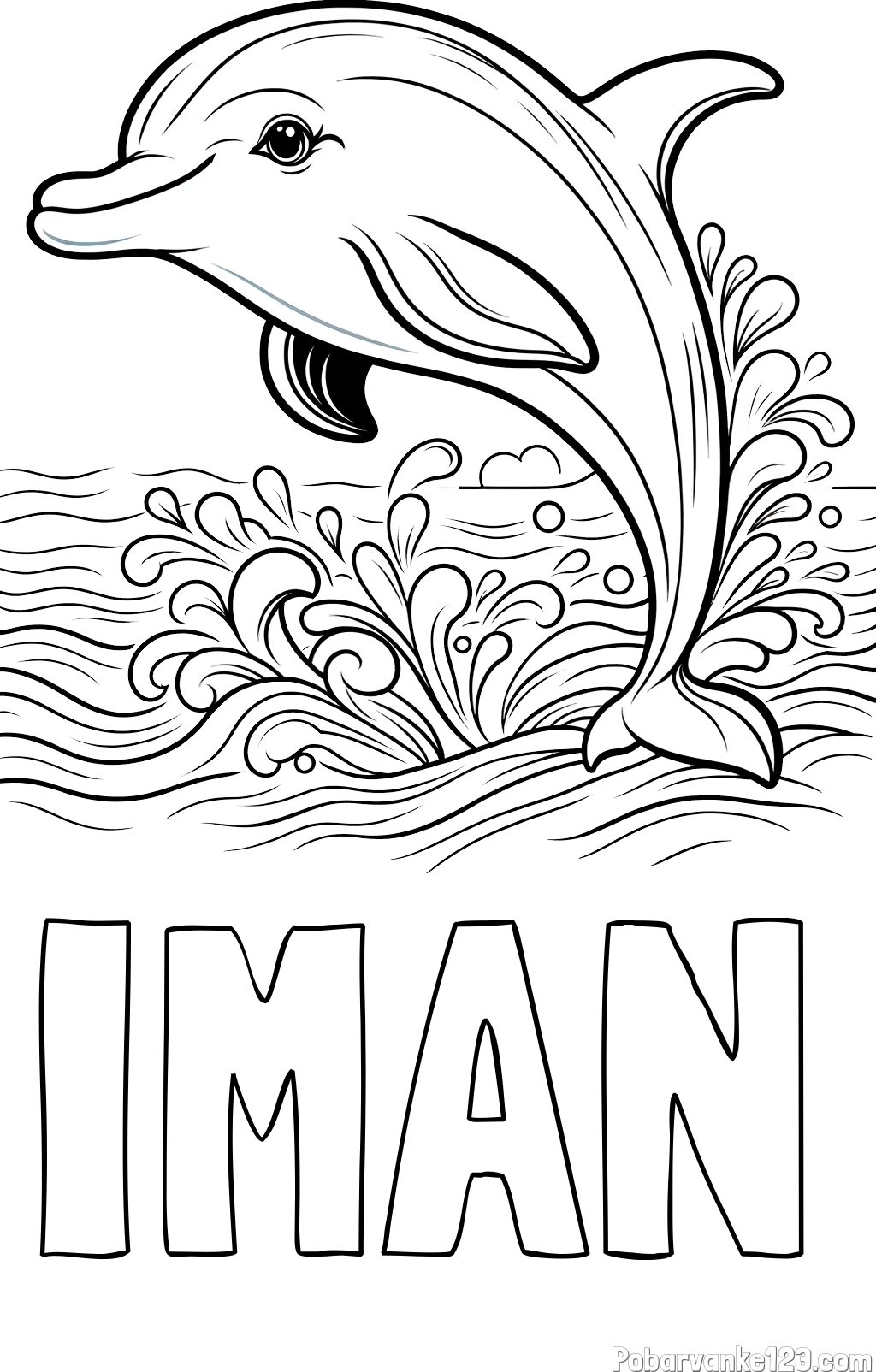 Pobarvanka imena IMAN in pobarvanka ljubkega delfina