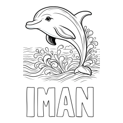 Online izdelana pobarvanka - Pobarvanka imena IMAN in pobarvanka ljubkega delfina