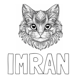 Online izdelana pobarvanka - Pobarvanka imena IMRAN in pobarvanka mačke