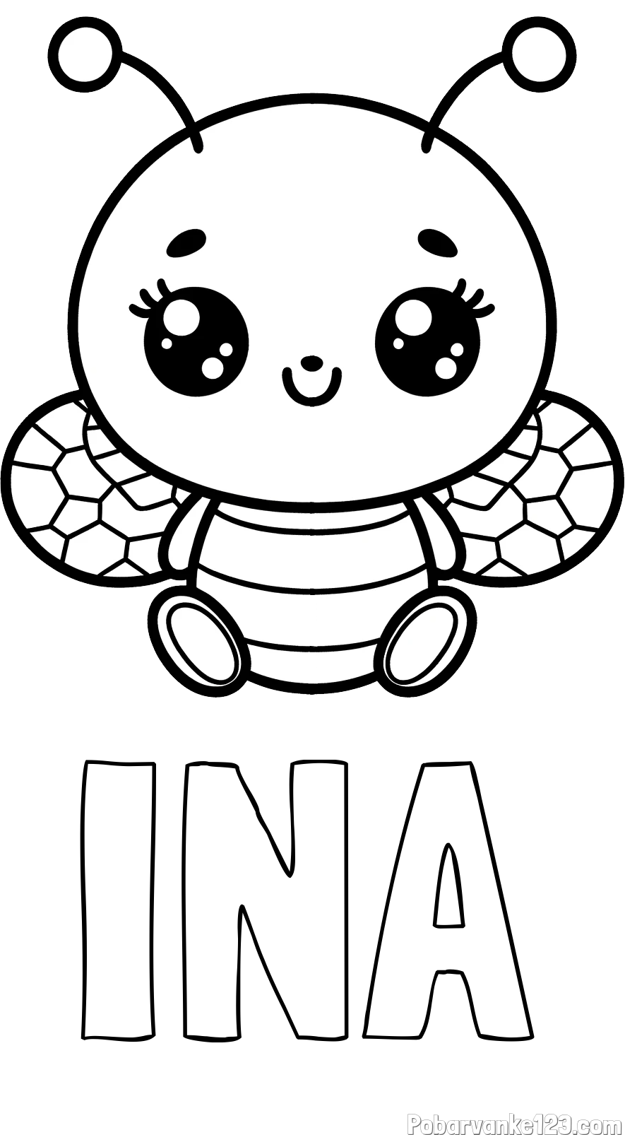 Pobarvanka imena INA in otroška pobarvanka ljubke čebele