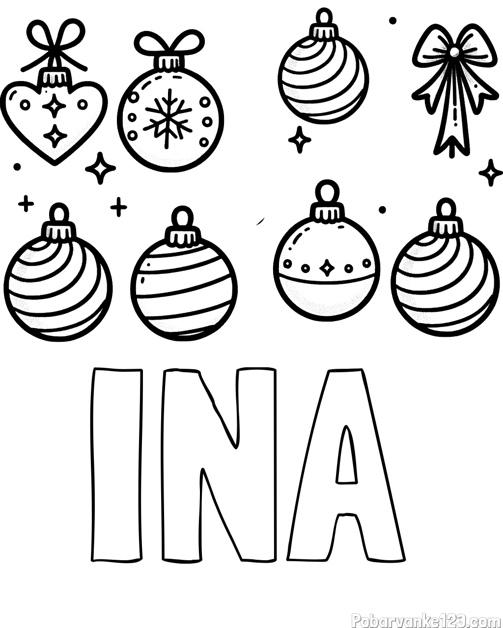 Pobarvanka imena INA in pobarvanka božičnih okraskov za na smrečico