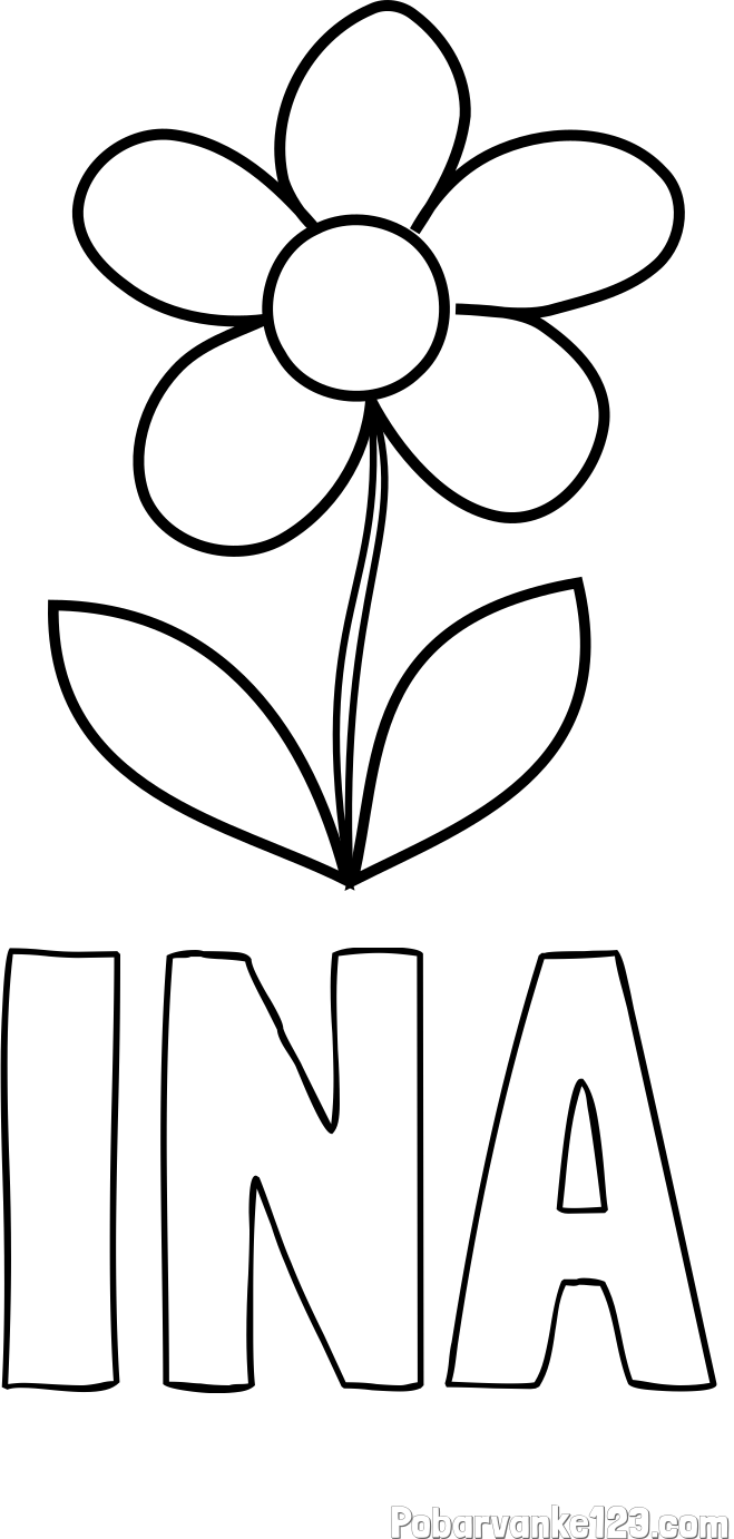 Pobarvanka imena INA in pobarvanka lepe cvetlice