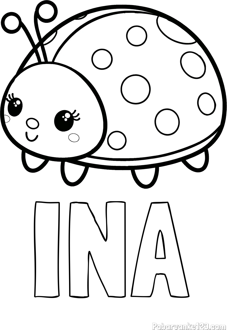 Pobarvanka imena INA in pobarvanka ljubke pikapolonice