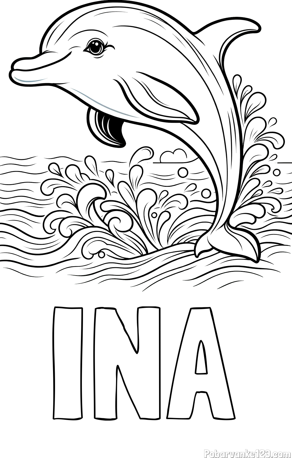 Pobarvanka imena INA in pobarvanka ljubkega delfina