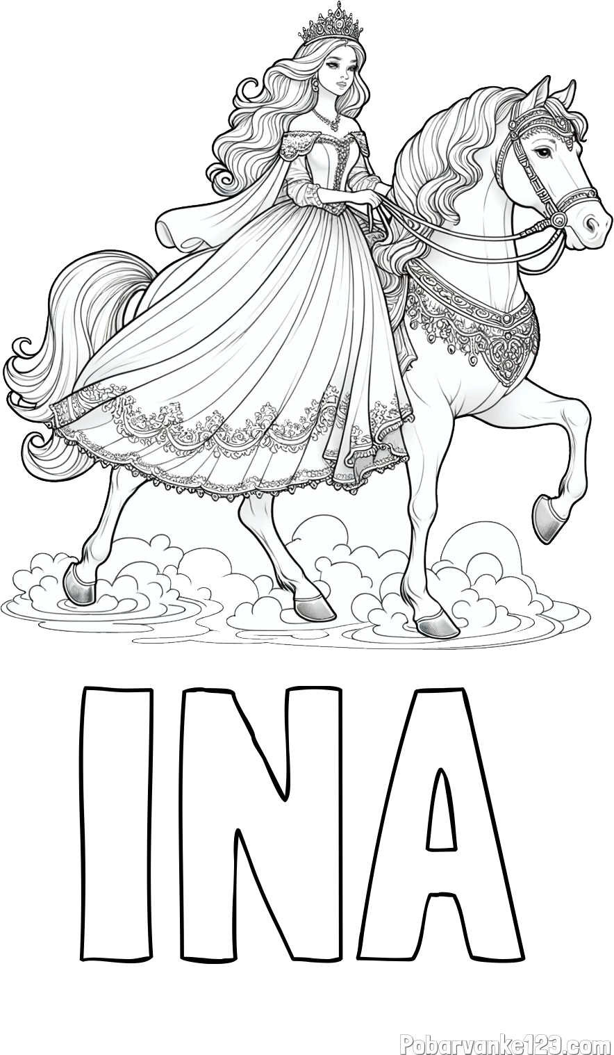 Pobarvanka imena INA in pobarvanka princese na konju