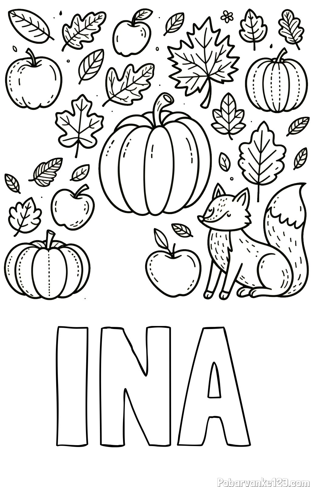 Pobarvanka imena INA in pobarvanka z motivom jeseni
