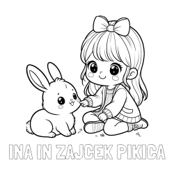 Online izdelana pobarvanka - Pobarvanka imena INA IN ZAJČEK PIKICA in pobarvanka ljubke punčke, ki se igra z zajčkom